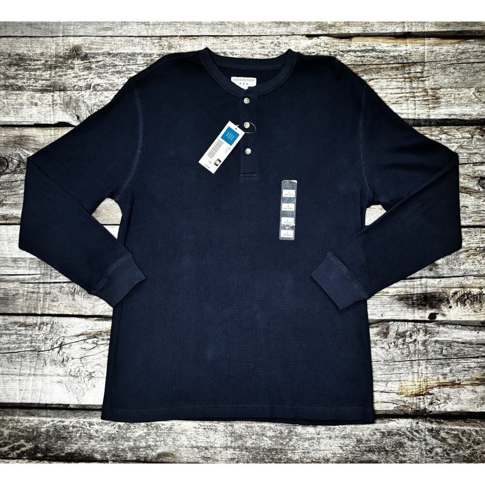 Covington Long Sleeve Henley Waffle Shirt Mens Size Large NEW Indigo Blue